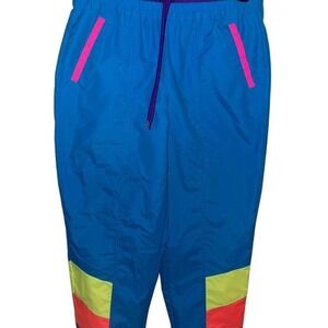 Vintage 90s Neon Track Pants Activewear Color Block Joggers